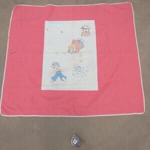 Sweet Hand Quilted Hand Embroidered Baby Crib Quilt Jack & Jill 45x49"